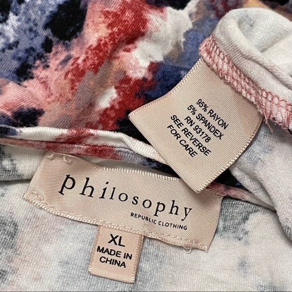 Philosophy Paint Block Print|Ruched Sleeves|Asymmetrical Hemline Tunic Top Sz XL - Picture 6 of 6